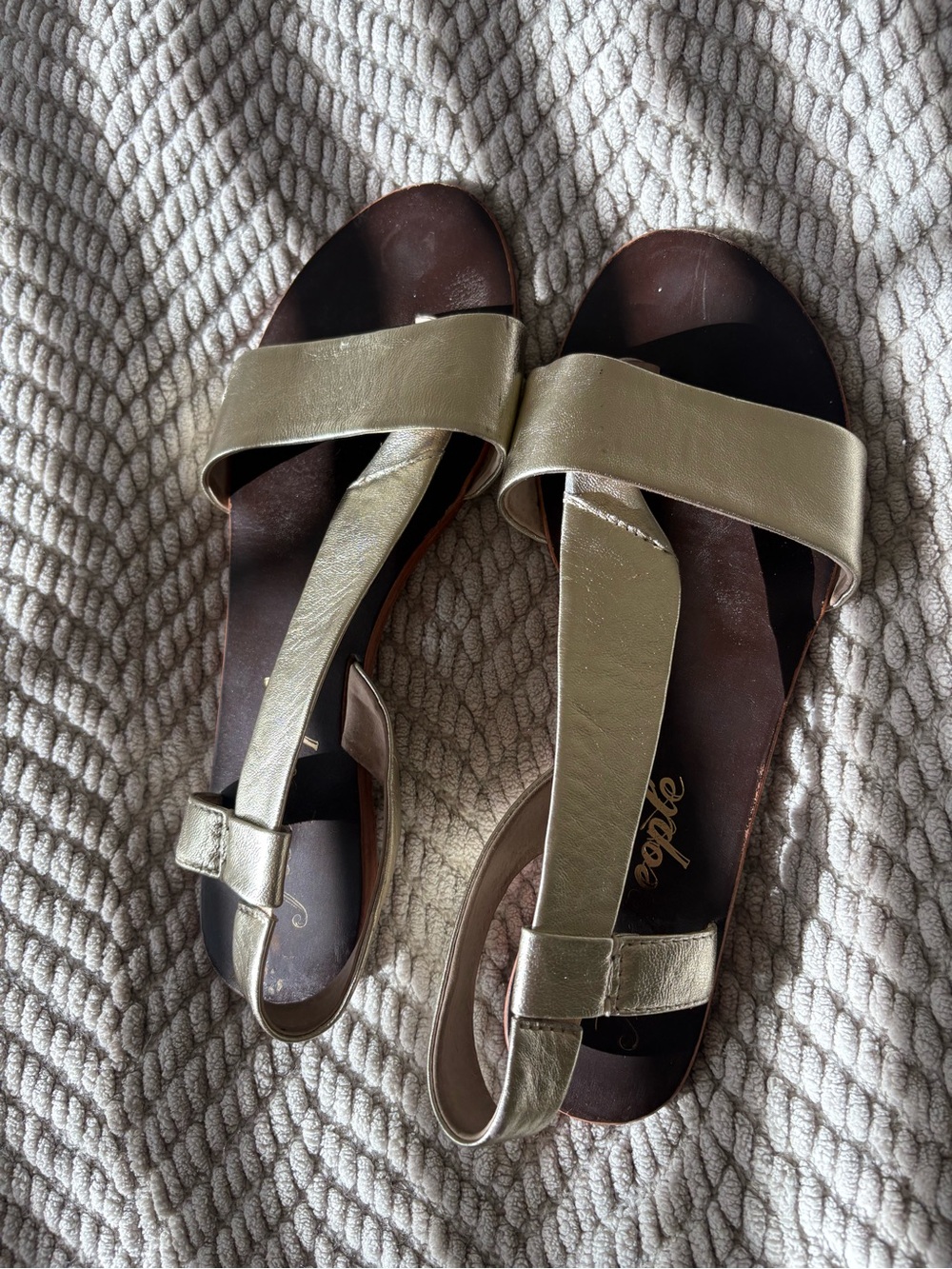 Free People Metallic Gold Leather Strappy Slingback Sandals - Women